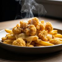 Cheesy Fries with Fried Cauliflower