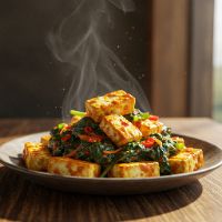 Crispy Cottage Cheese With Crackling Spinach