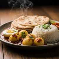 Egg 2 Pcs. + Roti 3 + Half Rice + Chaas + Rasgulla 1 Pcs.