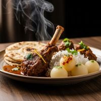 Mutton 3 Pcs. + Roti 3 + Half Rice + Chaas + Rasgulla 1 Pcs.