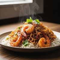 Prawns Triple Schezwan Noodles & Gravy