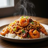 Prawns Triple Schezwan Rice & Gravy