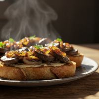 Roasted Mushroom & Onion Brushetta