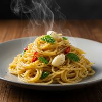 Spaghetti Aglio Olio (Spaghetti Tossed With Olive Oil, Garlic & Chilli)