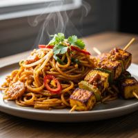 Spicy Indonesian Noodles With Paneer Satay