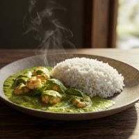 Veg. Green Thai Curry With Steamed Rice - Special Thali - (Full)