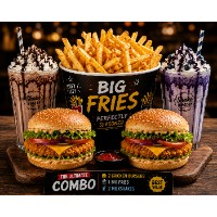 2 veg burger+ 1 big fries+ 2 milkshake (Oreo+blueberry)